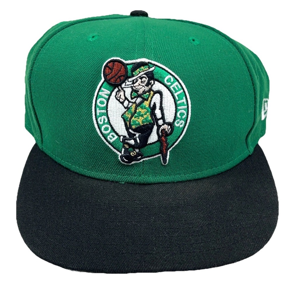 Boston Celtics Fitted Hat Cap Size 7 1/8 Green Black Plain Logo 59Fifty Flat Bil